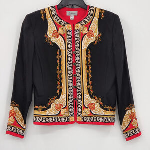 Baroque M. Jackson Silk Jacket Women’s M Black Red Gold 100% Silk Vintage